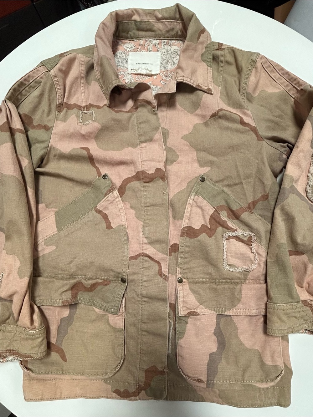 Anthropologie Lida Camouflage Utility Jacket - Pink/Beige size Medium